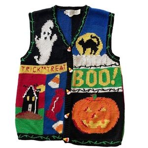 Knit Halloween Vest Button Up Size Medium Vintage